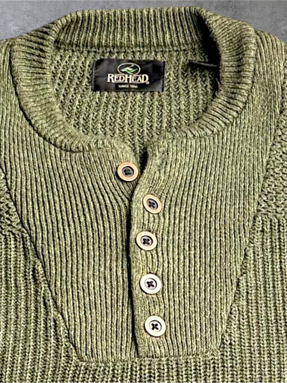 RedHead Mens XL Green Henley Sweater Pullover Cotton Knit Outdoor Pre-Owned